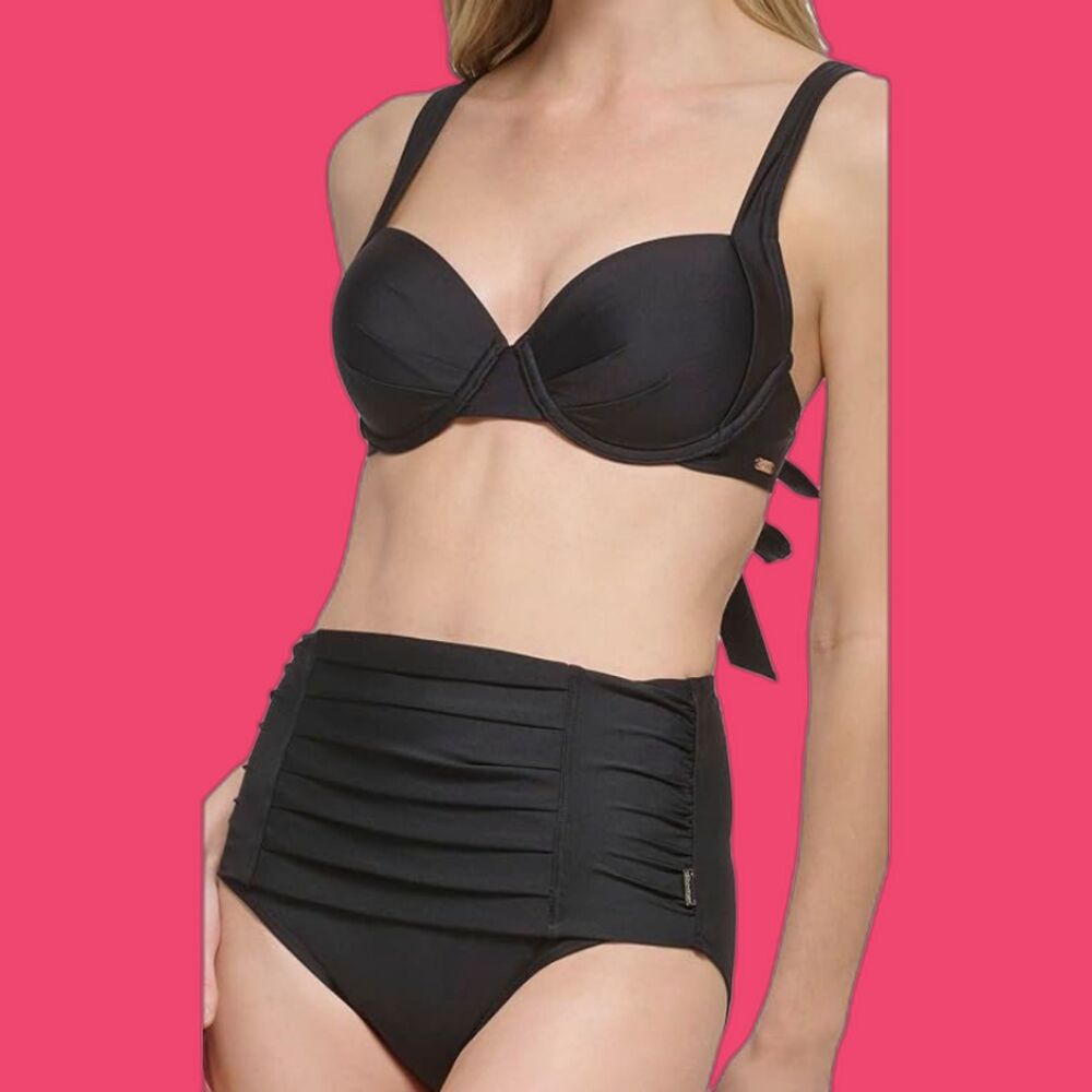 NWT Calvin Klein High Waisted Ruched Classic Bikini Size L Convertible Bra Top